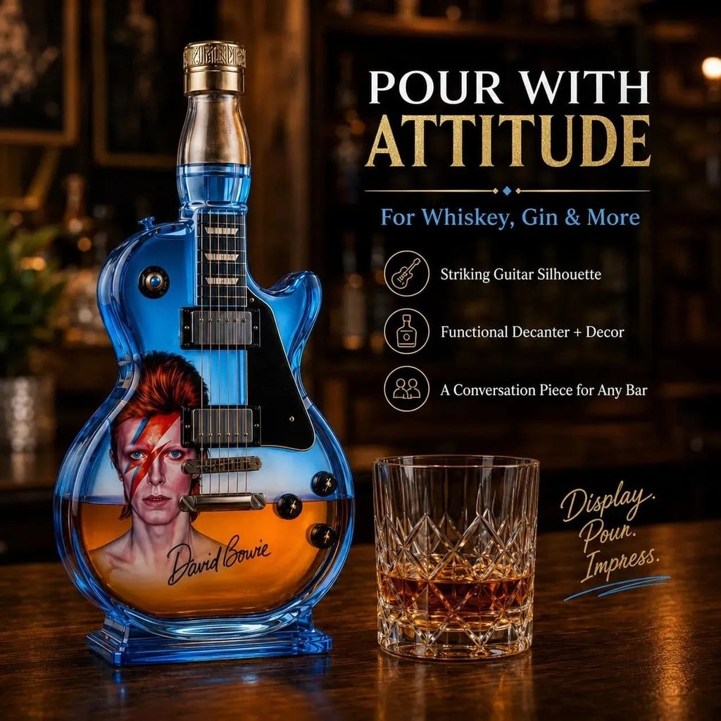 David Bowie Electric Guitar-Shaped Glass Ice-Blue Bottle