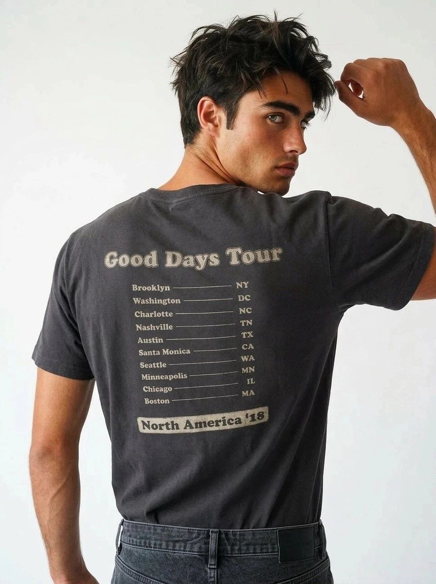 Madewell Men’s Allday Tee | Retro Good Days Tour Graphic | Charcoal Dye Cotton M
