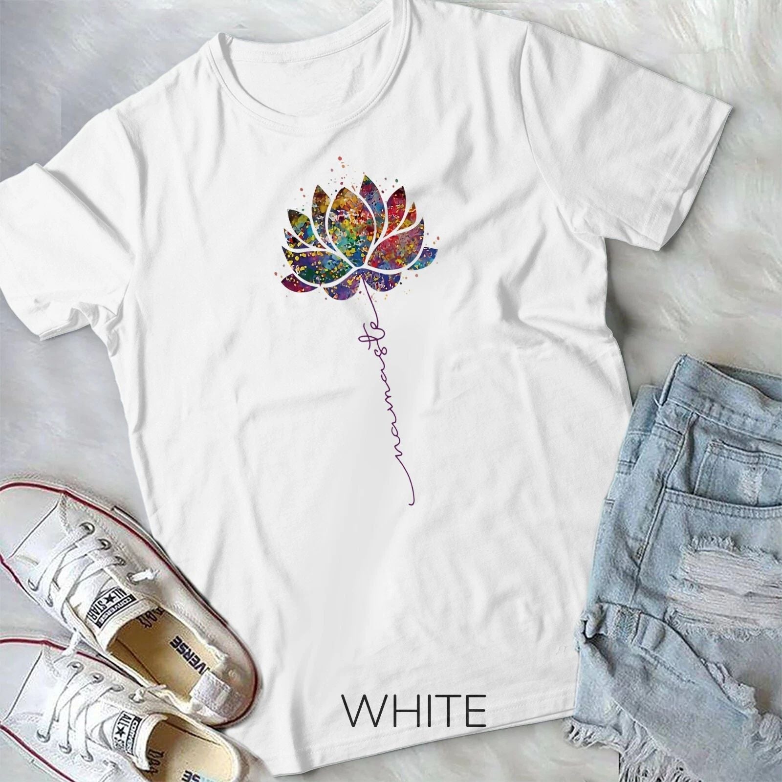 Lotus Flower Namaste Yoga Watercolor Meditation Zen Bohemia Unisex T-shirt