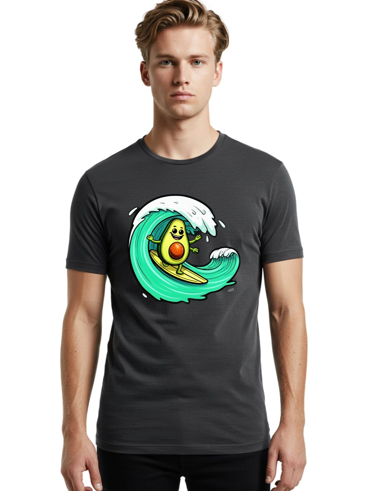 Avocado-Surfing Mens Graphic Tee, 100% Cotton, Casual Summer Wear