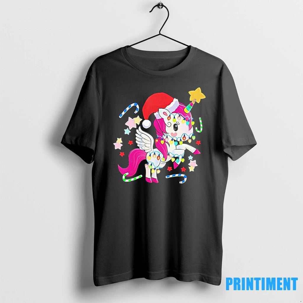Unicorn Santa Hat Candy Lights Christmas Tshirts Sweater