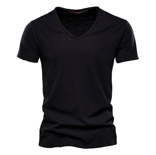 Mens V Neck T Shirt Short Sleeve Slim Fit Casual Plain Tee Top Soft Cotton