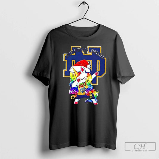 Classic Notre Dame Fighting Irish X Unicorn Santa Hat Dabbing Merry Christmas T Shirts