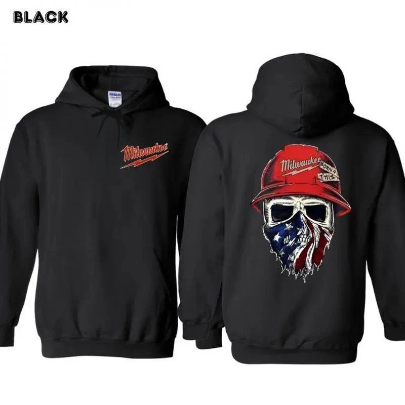 Milwaukee Worker Hoodie – Skull Hard Hat Graphic Hoodie for Contractors