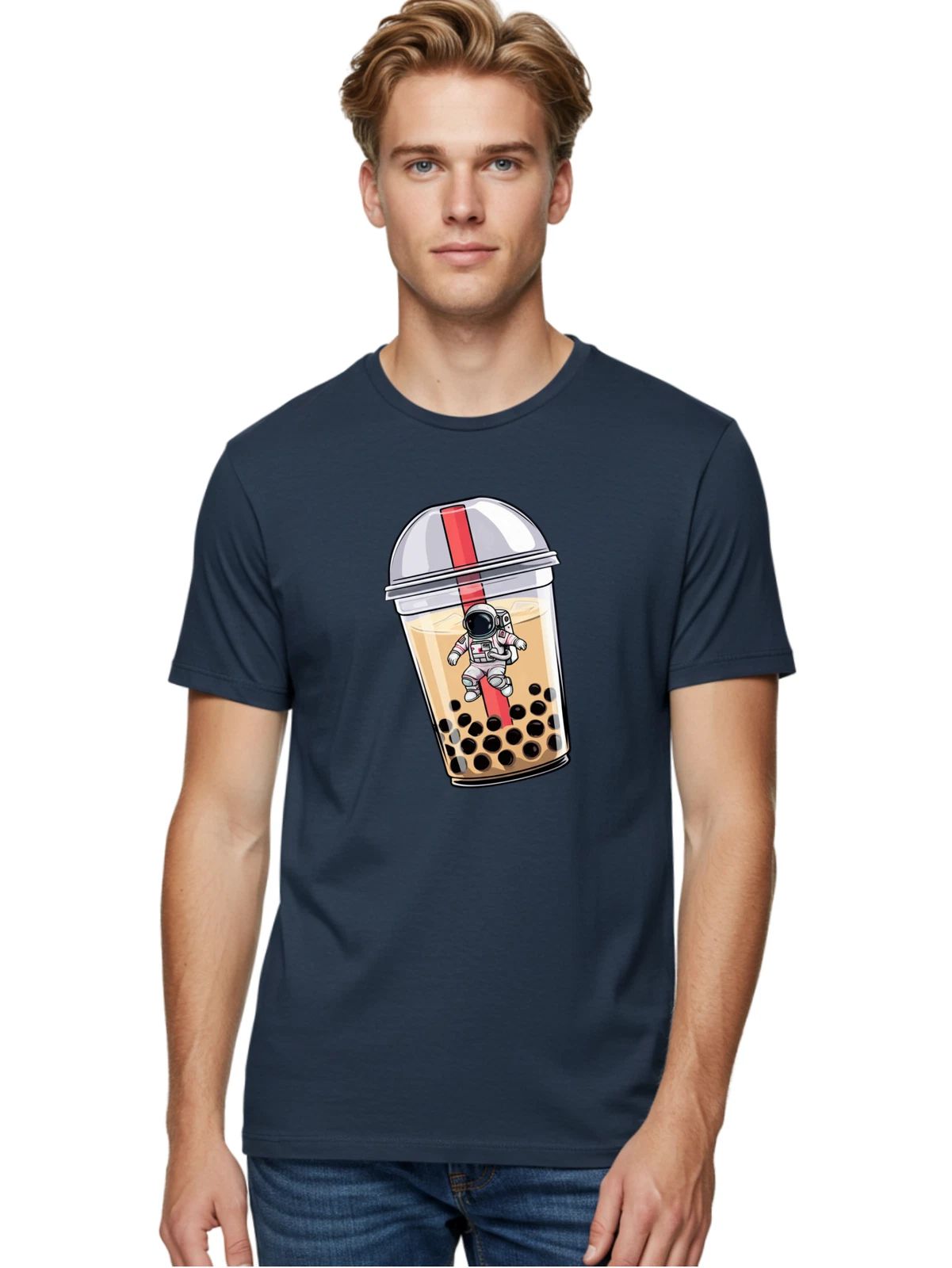 Astronaut-Bubble-Tea-1 Mens Graphic Tee, 100% Cotton, Casual Summer Wear