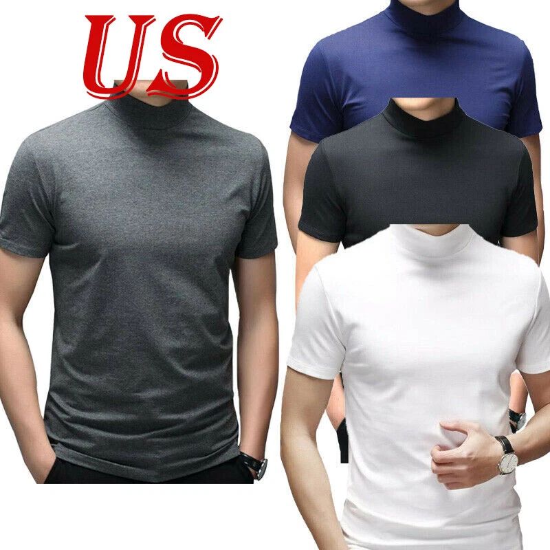 Mens Short Sleeve Mock Neck T Shirt Casual Slim Fit Tops Tee Undershirt Club