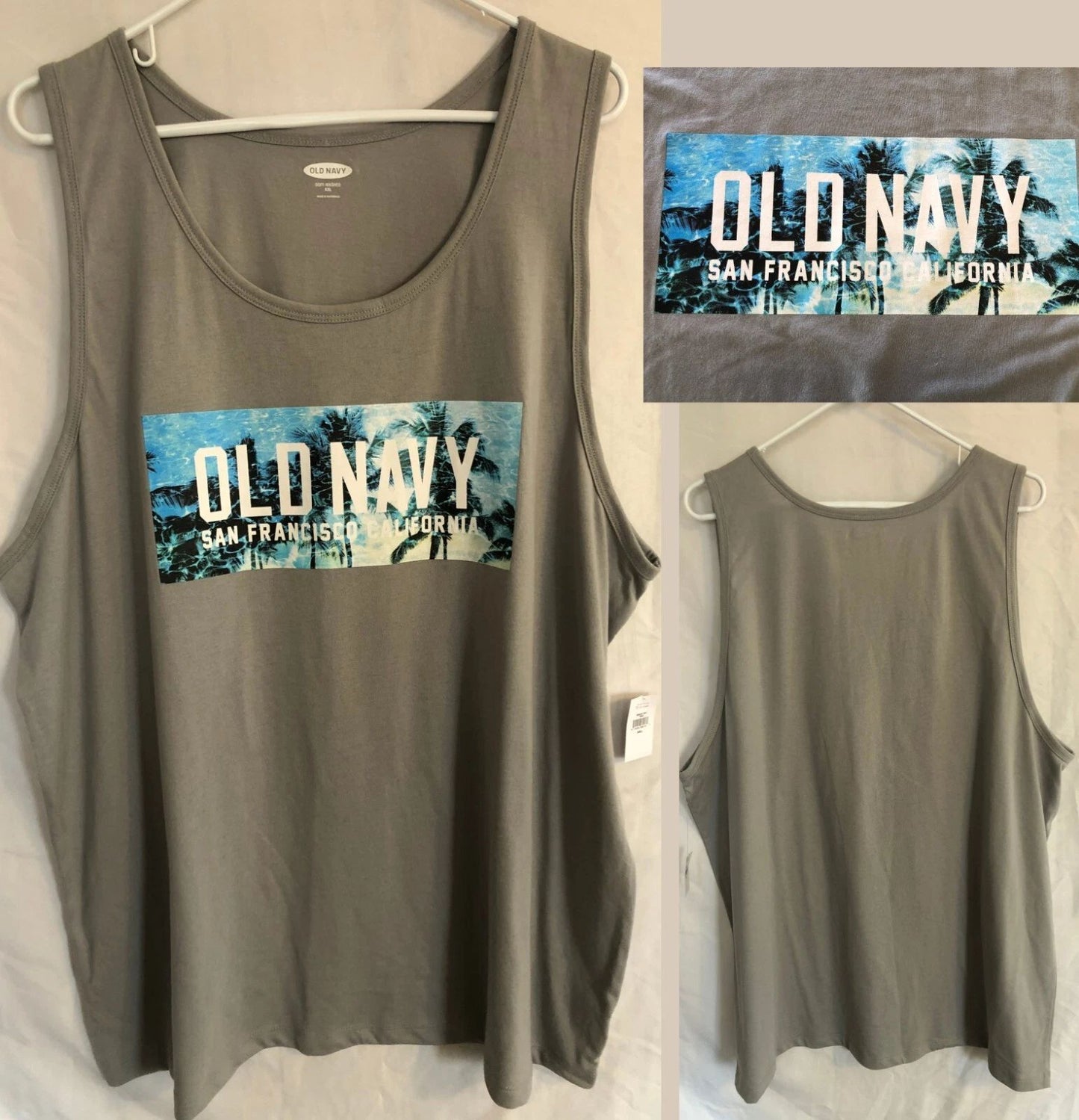 OLD NAVY Gray Graphic Tank Top mens XXL NWT San Francisco California Palm Trees
