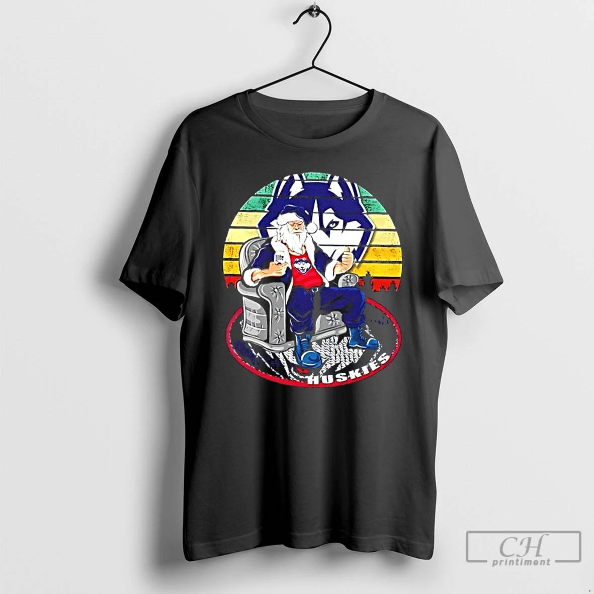 Premium Connecticut Huskies X Santa Claus Christmas Vintage T Shirts
