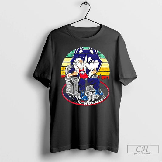 Premium Connecticut Huskies X Santa Claus Christmas Vintage T Shirts