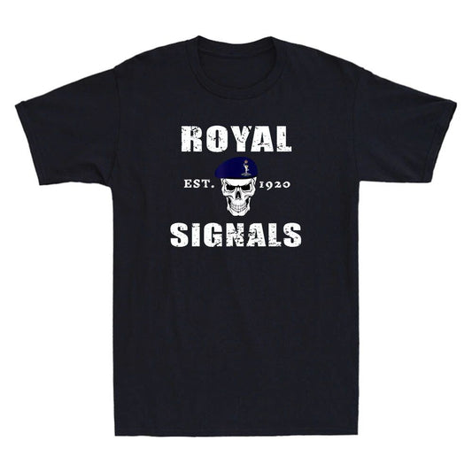 Royal Signals Skull Beret 1920 Corps Of British Army Vintage Men's Black T-Shirt