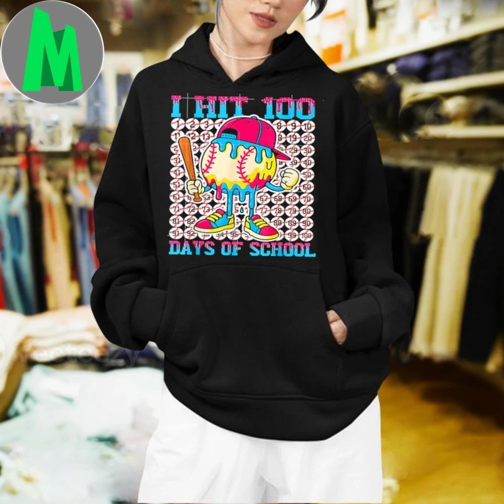 Original Baseball Ice Cream Drip, I Hit 100 Days Of School T-Shirt