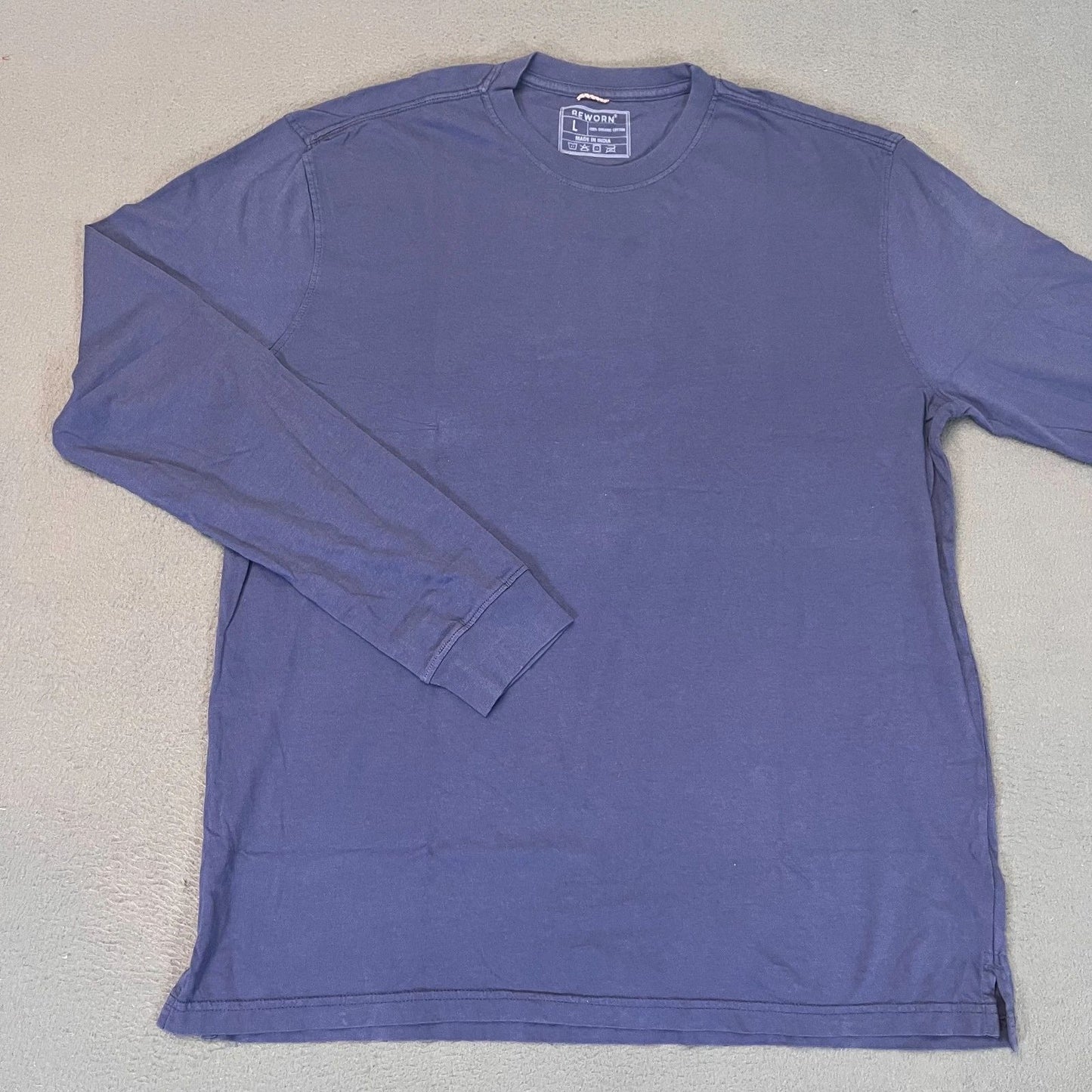 Reworn Long Sleeve Everyday T Shirt Men's Size Large Blue 100% Cotton Outdoor