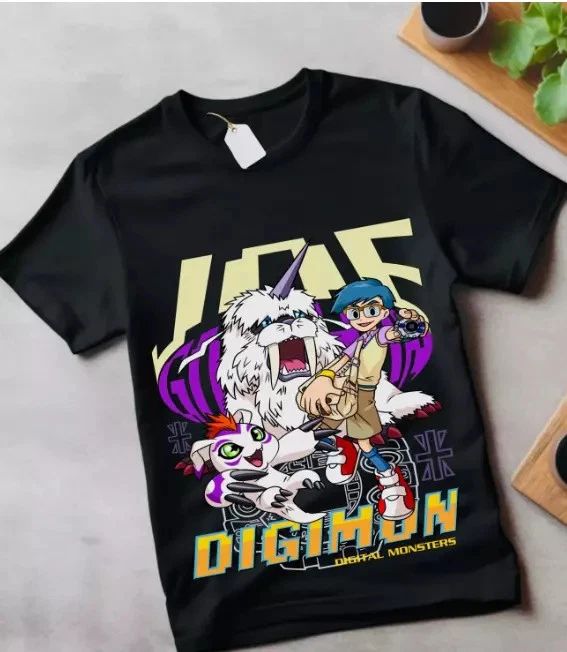 Anime Digimon Black T Shirt Size S - 5XL