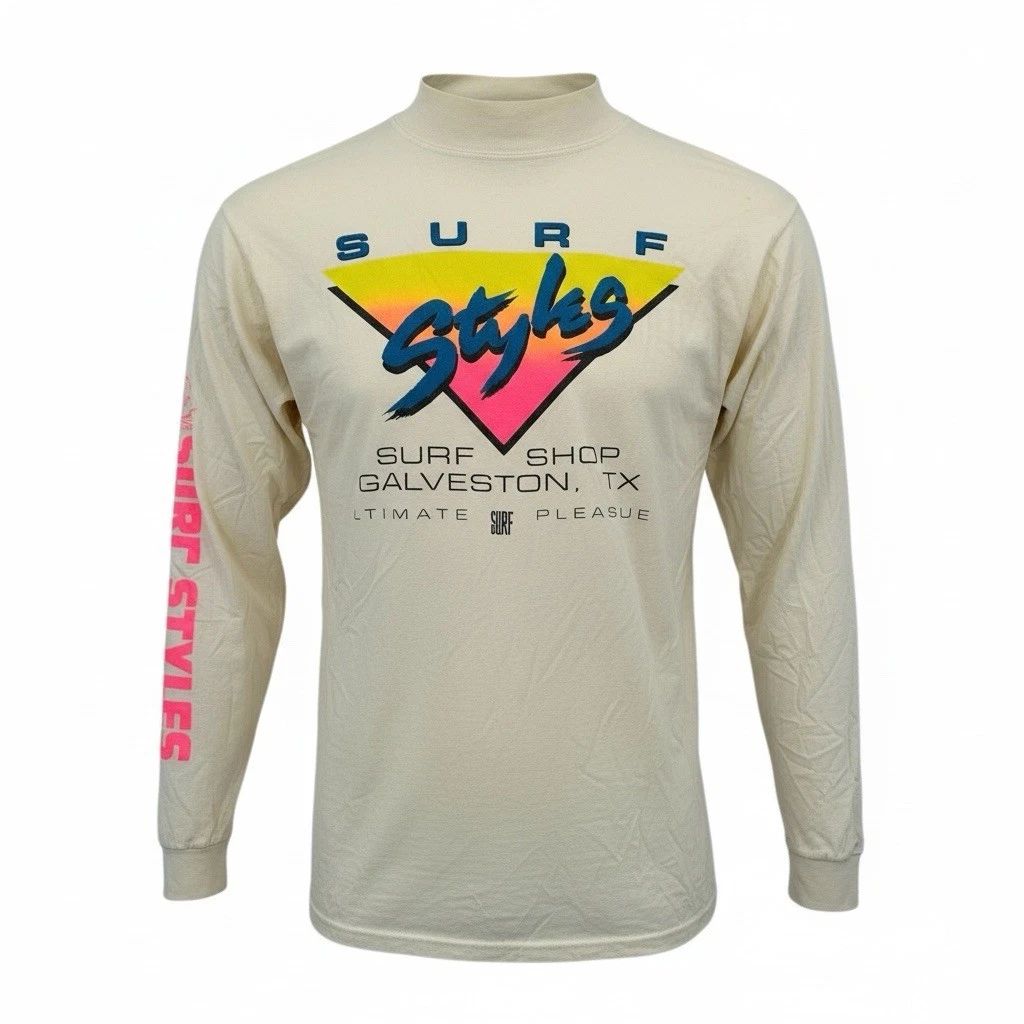 Vtg Surf Styles Shop Galveston TX Murina Shirt LS Surfing 80s Colorful XL READ