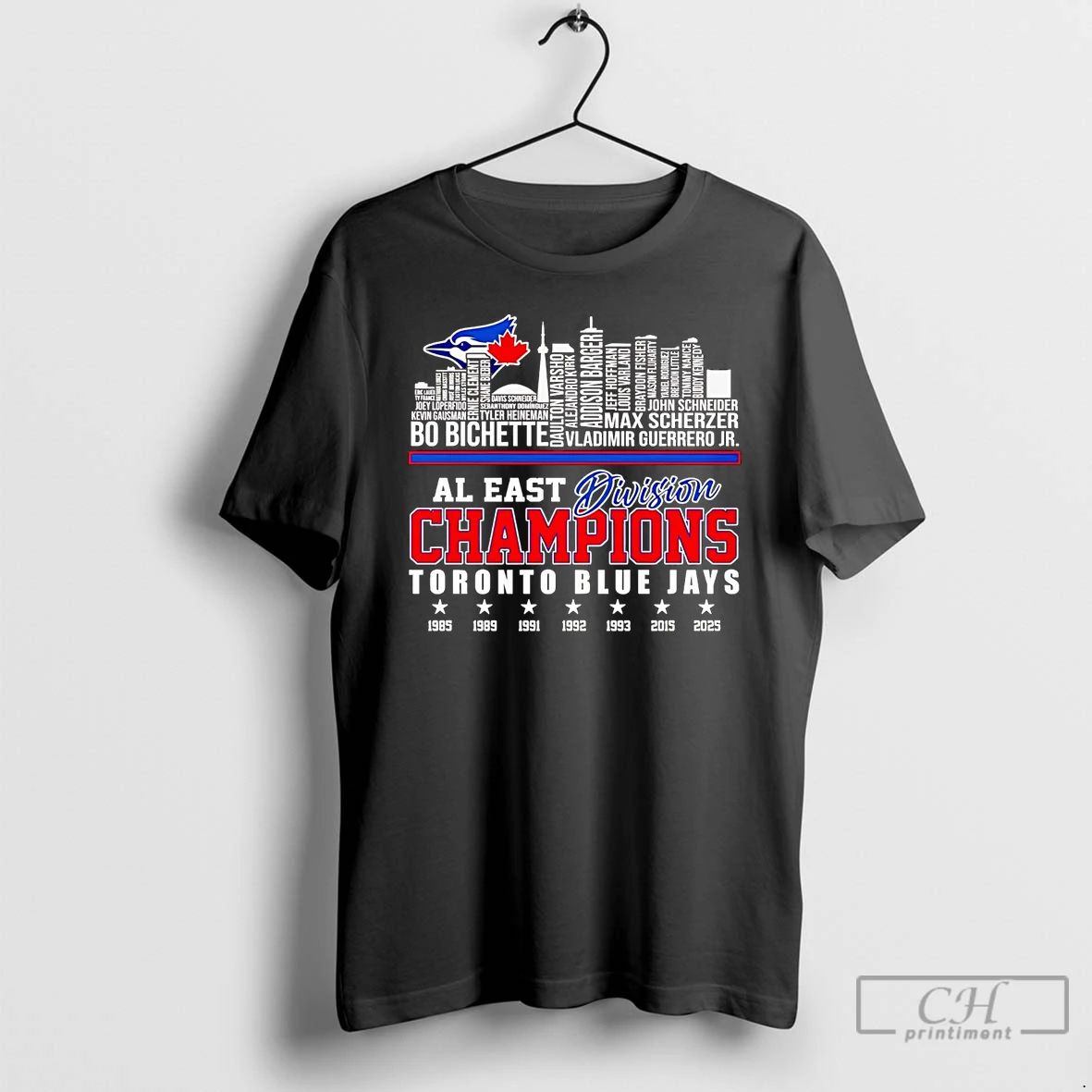 Classic Toronto Blue Jays 2025 Al East Division Champions Players Names Skyline T Shirts