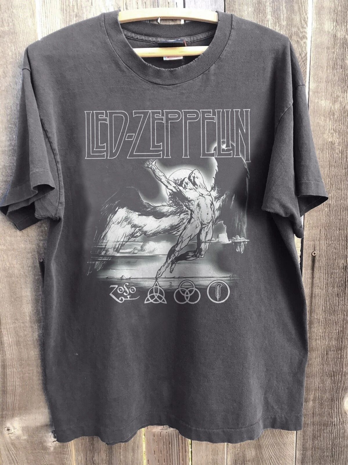 Led Zeppelin Band Retro Style Heavy Cotton Charcoal T-shirt Size S-5XL