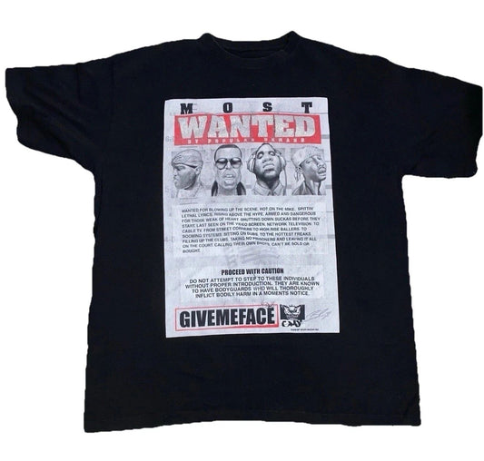 Y2K GiveMeFace Most Wanted Rappers T Shirt Hip Hop Streetwear 2XL Oversized