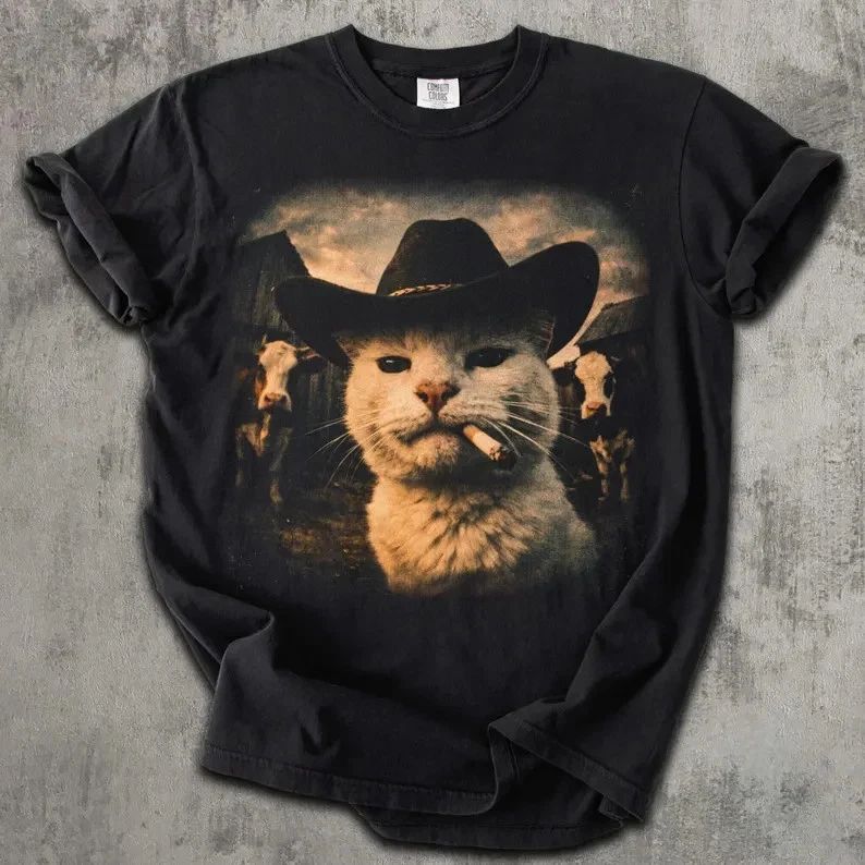 Funny Cowboy Cat Comfort Colors Shirt, Meme Graphic Shirts, Cats Lover Gift