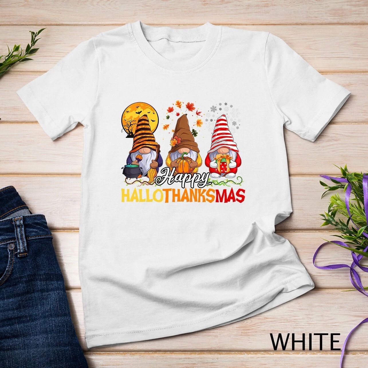 Cute Halloween Christmas Fall Shirt Girls Women Kids Gnomes Unisex T-shirt