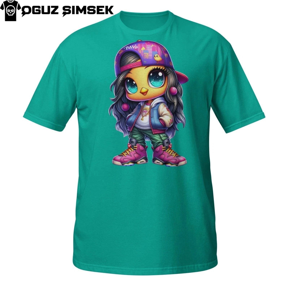 Urban Street Style Girl Shirt – Colorful Cartoon Character Graphic Top