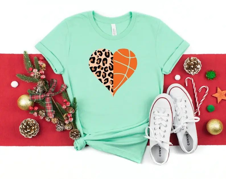 Basketball Lover Heart T-Shirt, Cheetah Graphic Tee