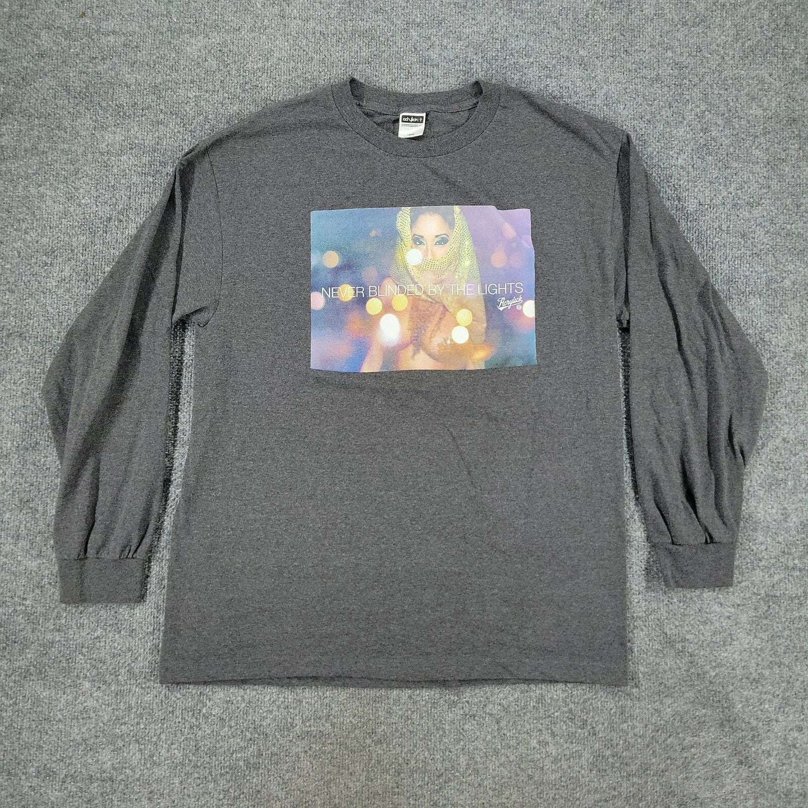 Acrylick Shirt Men's Large Gray Logo Graphic Tee Crew Neck Long Sleeve Adult L