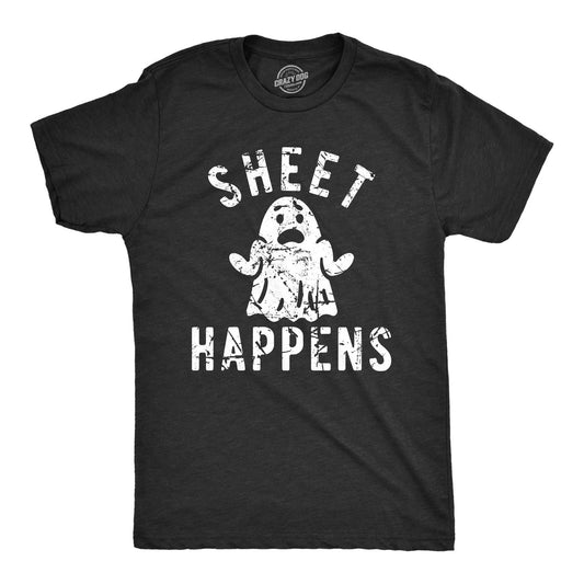 Mens Sheet Happens T Shirt Funny Halloween Ghost Costume Joke Tee for Guys