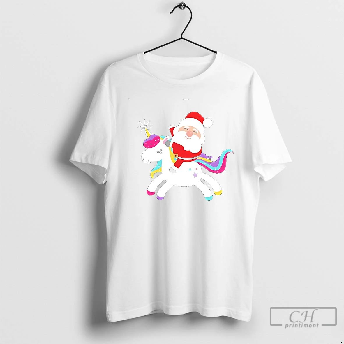Classic Cute Santa Riding Unicorn Rainbow Christmas T Shirts