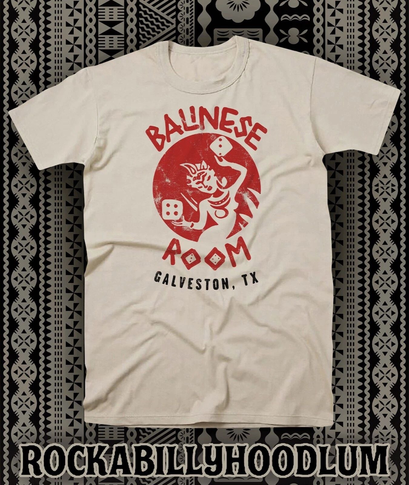 Retro Tiki tee T Shirt Bar Restaurant Mug Rum Polynesian Balinese Room TX