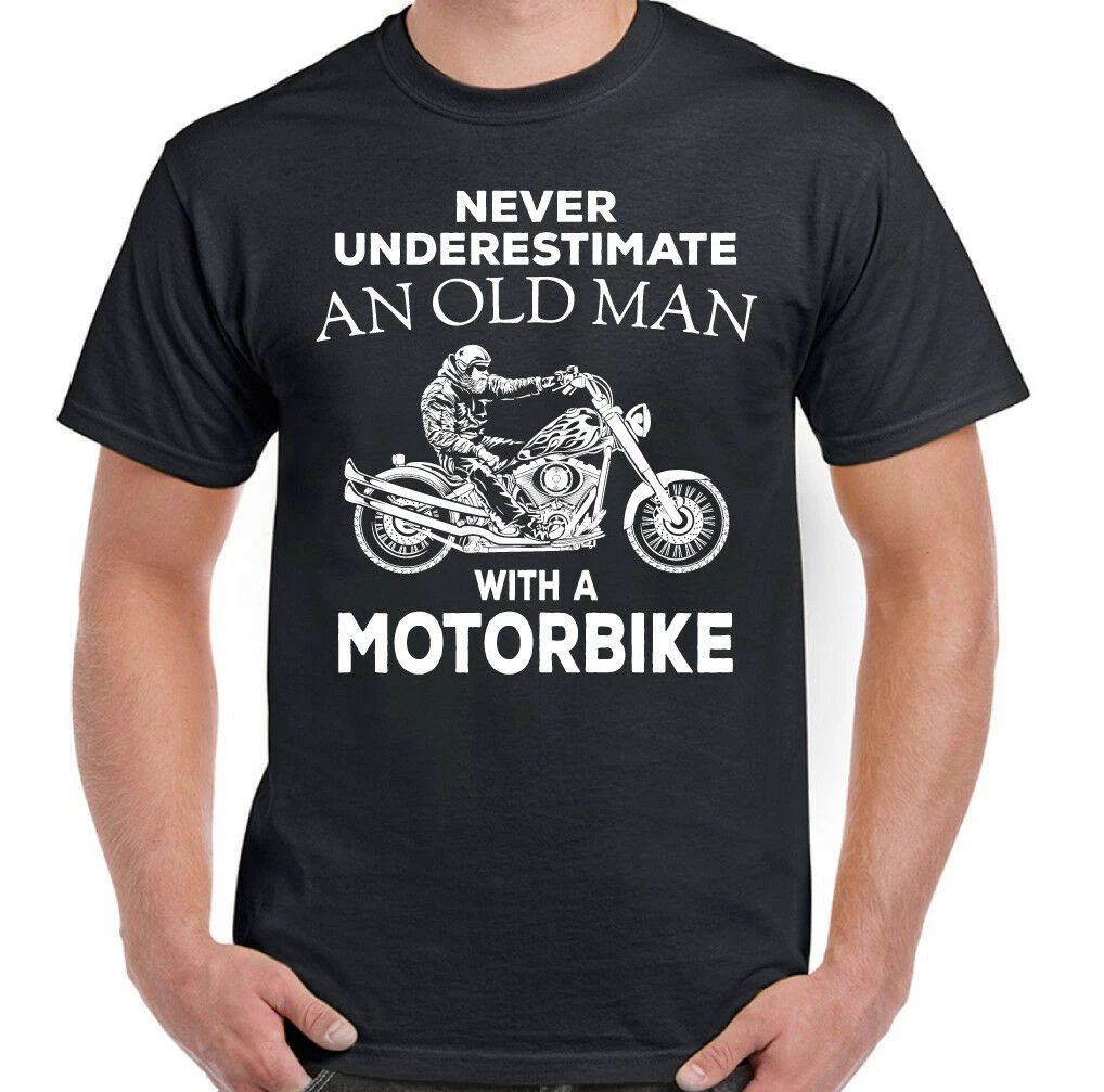 Motorbike T-Shirt Biker Never Underestimate An Old Man With A Mens Funny Bike