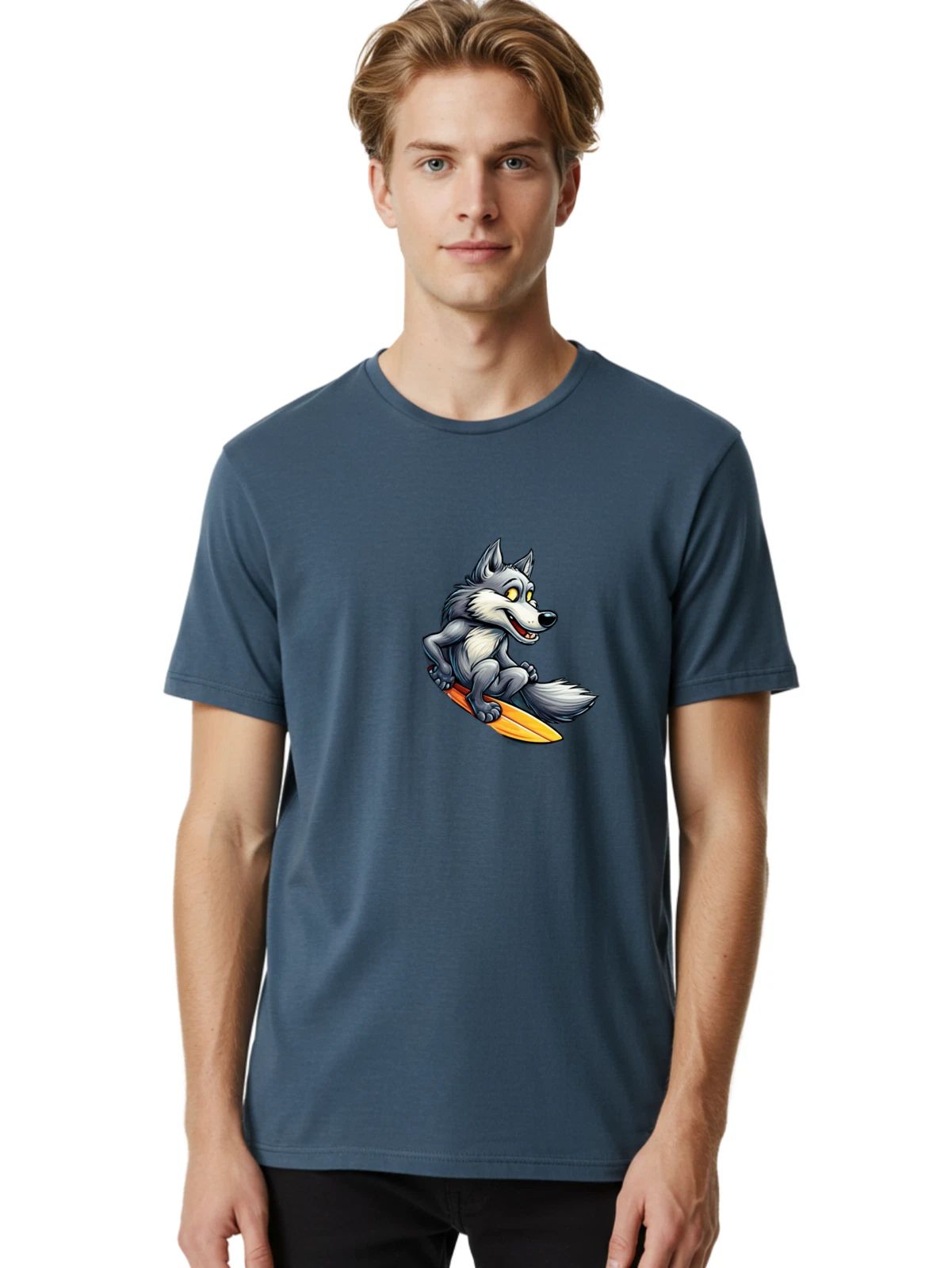 Surfing-Wolf-11 Mens Graphic Tee, 100% Cotton, Casual Summer Wear