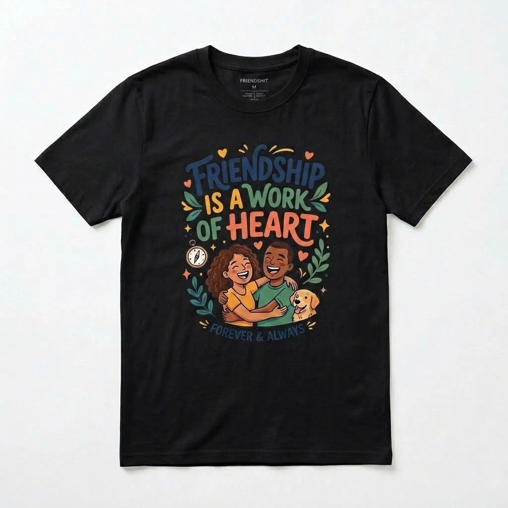 Friendship Is A Work Of Heart T-Shirt - Cute Couple Dog Graphic Tee - Gift for B