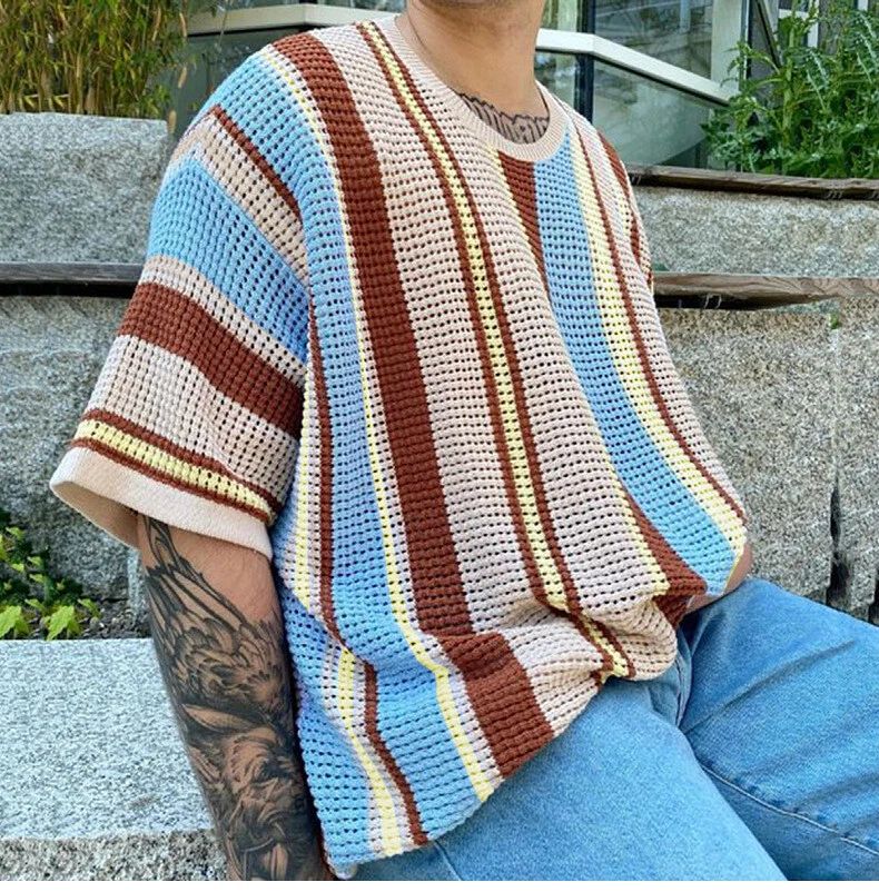Hot selling Men's Short Sleeve Slim Fit T-Shirts Knitted Shirts Casual  Shirt