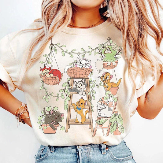 Retro Cats Potted Plants Shirt, Cute Kitten Friends Tee