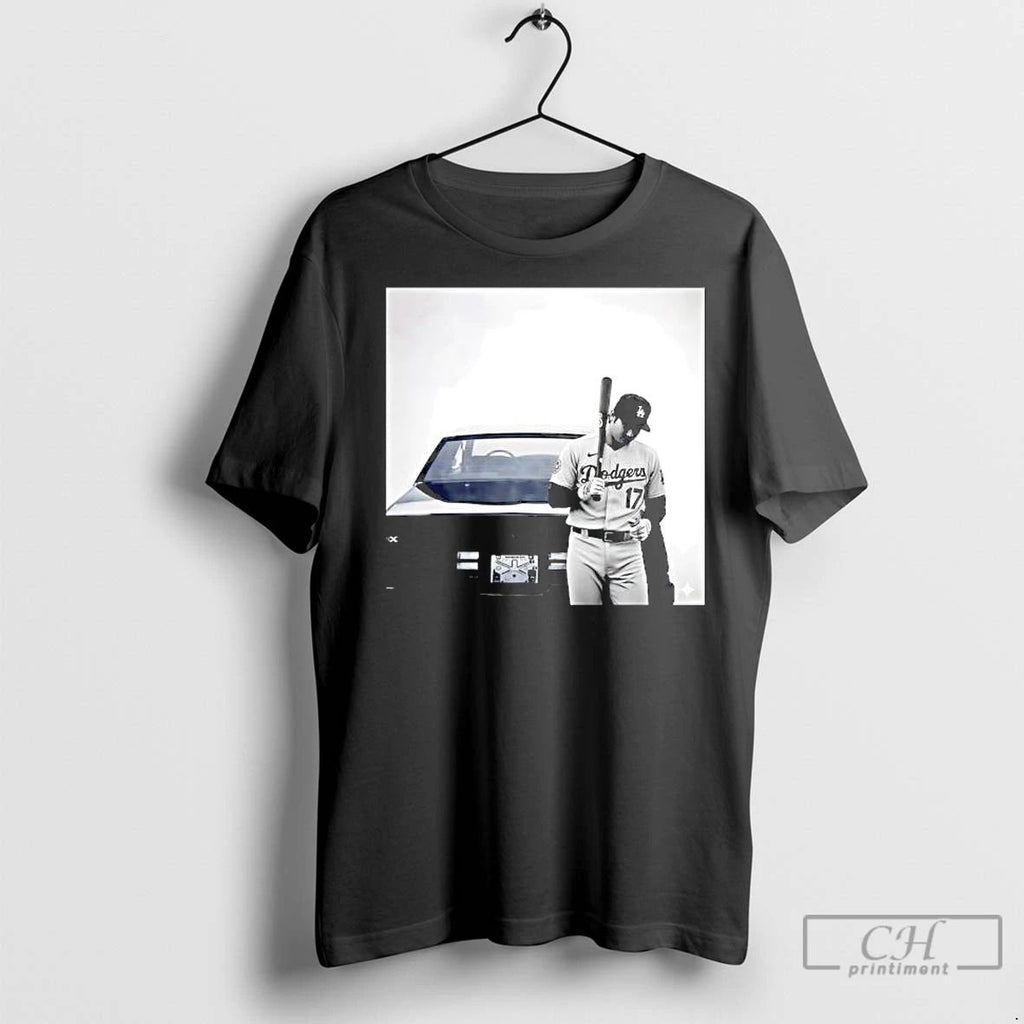 Classic Shohei Ohtani Los Angeles Dodgers Player Standing Vintage Car Photograph