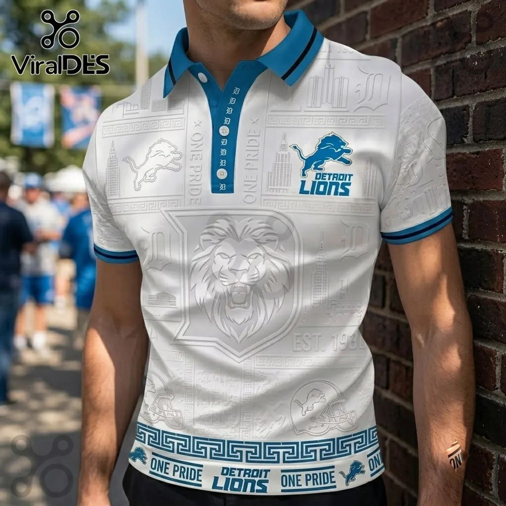 Detroit Lions White One Pride Polo Shirt