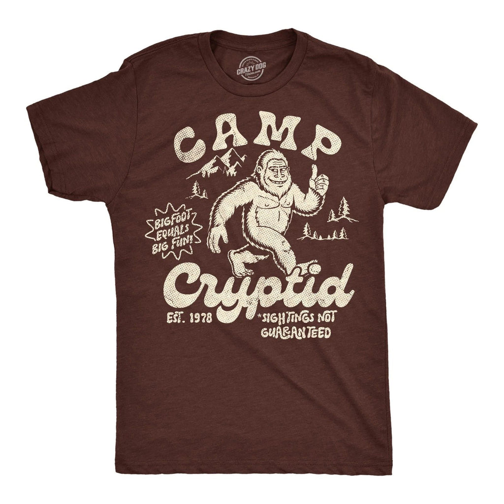 Mens Funny T Shirts Camp Cryptid Sarcastic Bigfoot Graphic Novelty Tee for Men