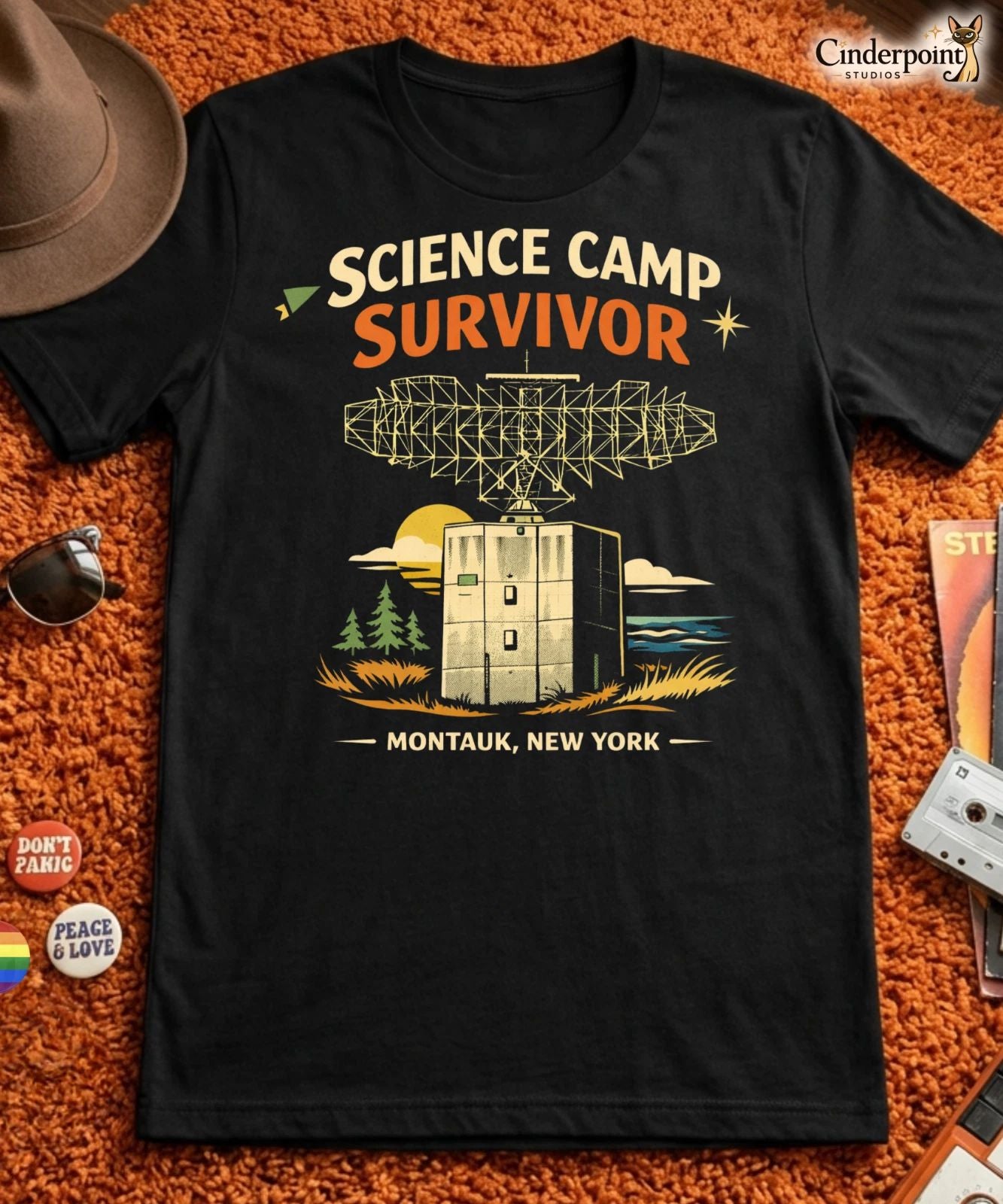 Montauk Science Camp Survivor T-Shirt Camp Hero NY Sci-Fi Graphic Tee XS-5X