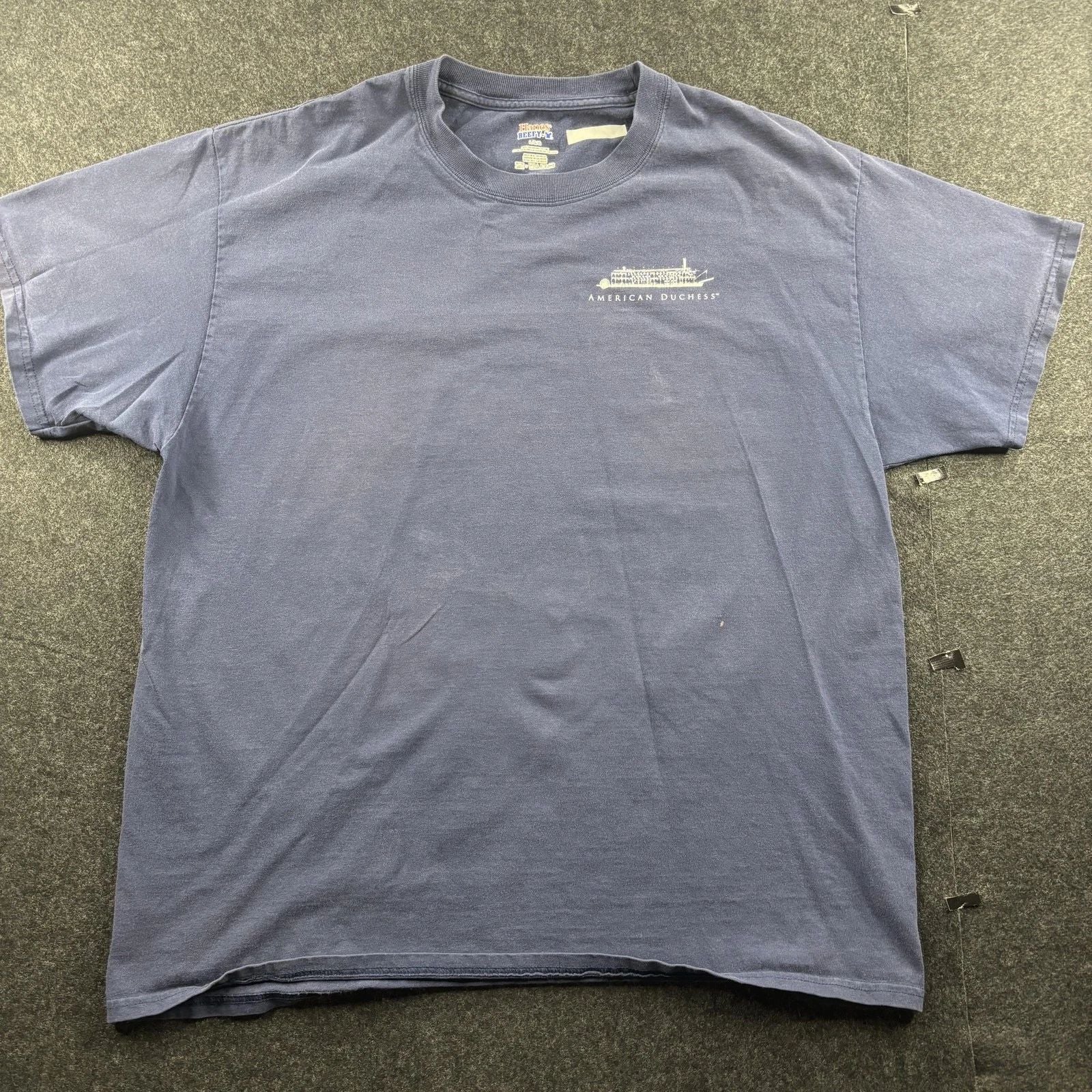 Hanes Shirt Mens Large Blue American Duchess River Cruise Map Short Sleeve Tee