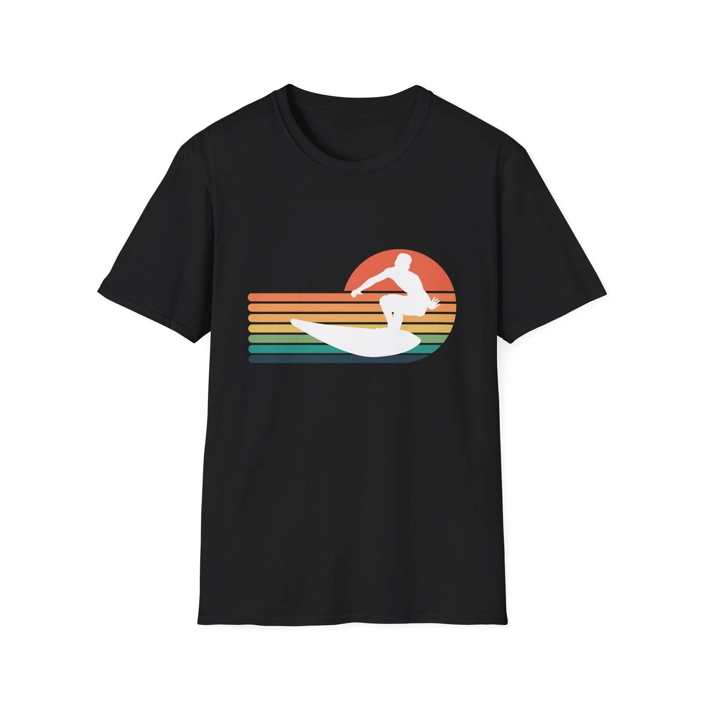 Retro Sunset Surfer T-Shirt,Vintage Stripes Surfing Tee, Vintage Tee,Summer Tee