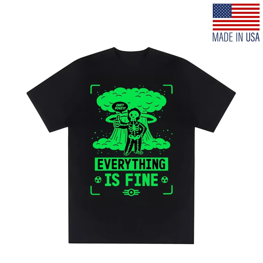"Everything Is Fine" Nuclear Fallout Graphic T-Shirt Black with Neon Green Print