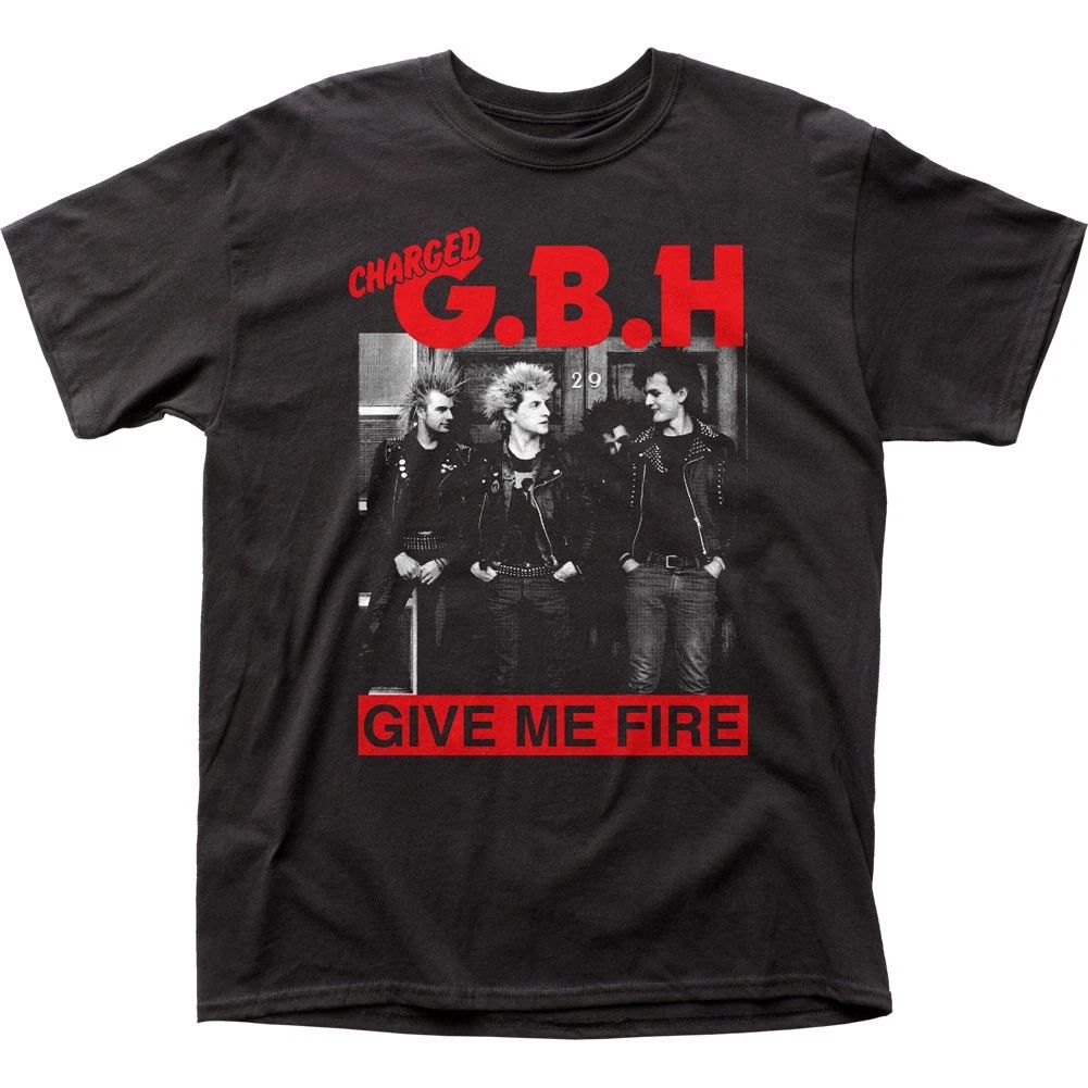 Charged GBH Give Me Fire Mens T Shirt Music Classic Concert Rock Band Tee Black