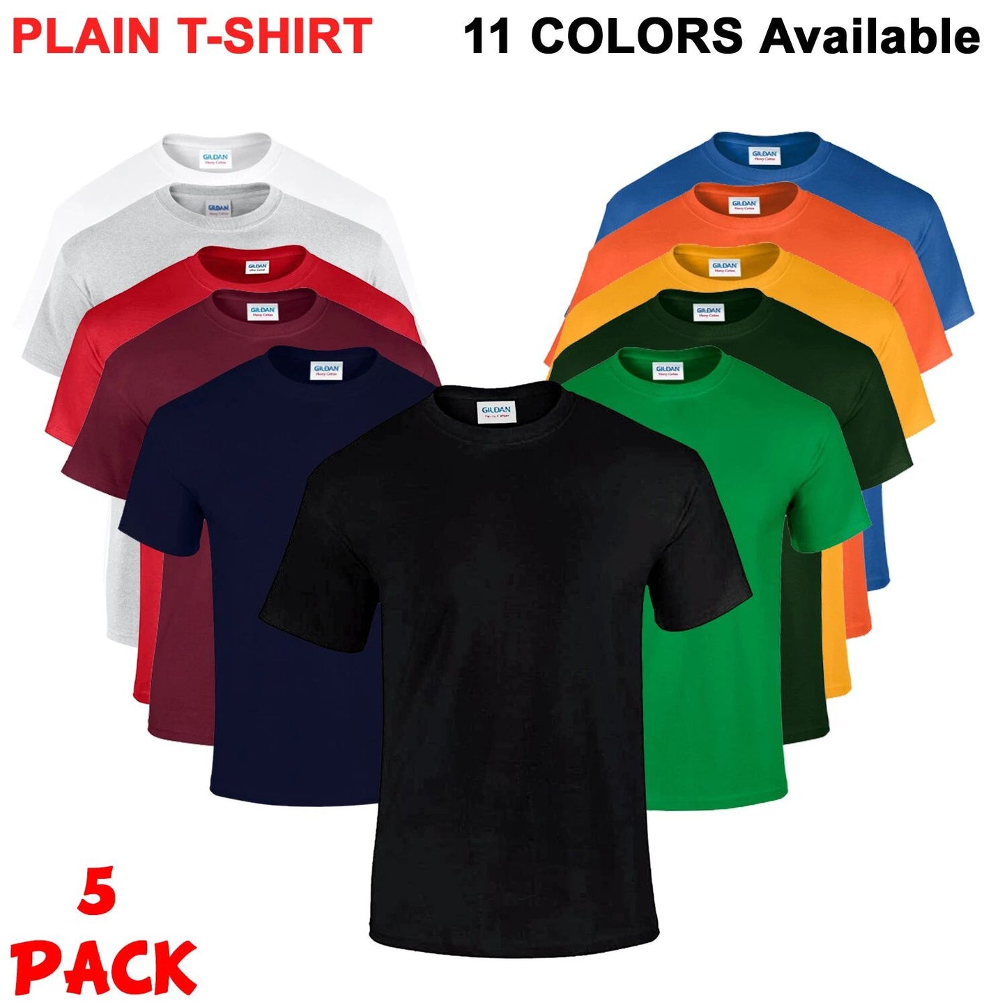 5 PACK Gildan Mens T-Shirt Cotton Short Sleeve Tee Tops Plain Colors