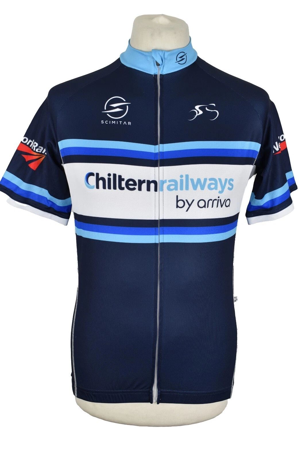 SCIMITAR Blue Cycling Shirt size M Mens Full Zip Short Sleeves 100% Polyester