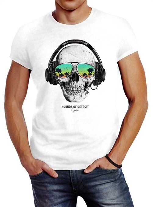 Mens T-Shirt Skull Headphones Music Party Skull Sunglasses Skull