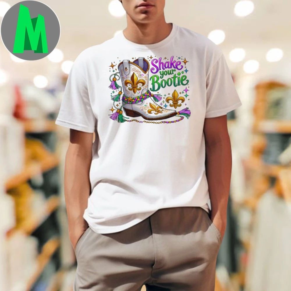 Mardi Gras Shake Your Booty Bead Boot Shirt