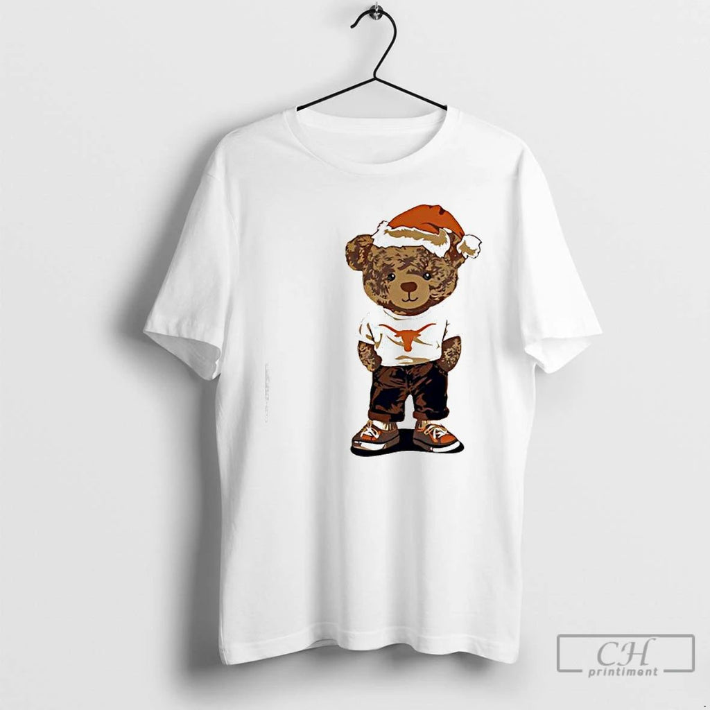 Premium Texas Longhorns Santa Hat Bear Teddy T Shirts