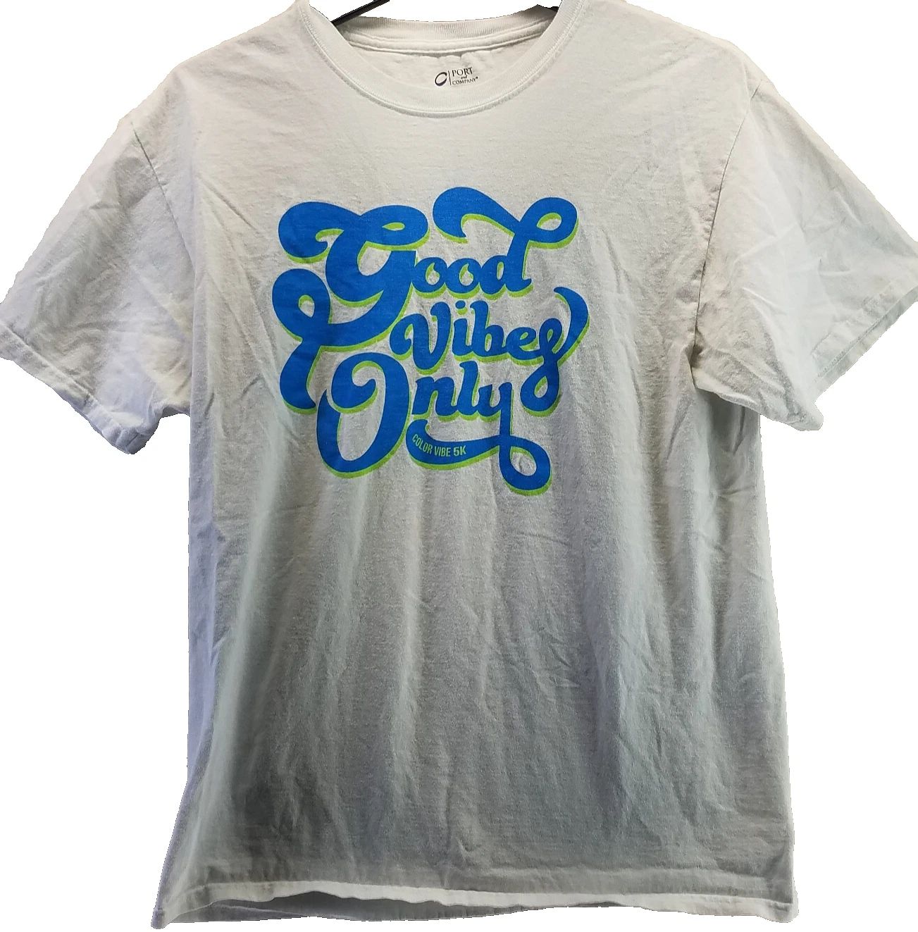 Good Vibes Only Tee Shirt Mens Medium White Short Sleeve Pullover Stretch 5k