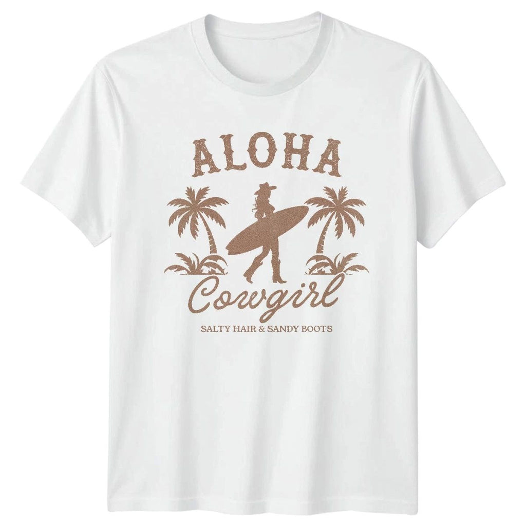 Aloha Cowgirl Salty Hair Sandy Boots Western Surfing Mens Womens Graphic Tee