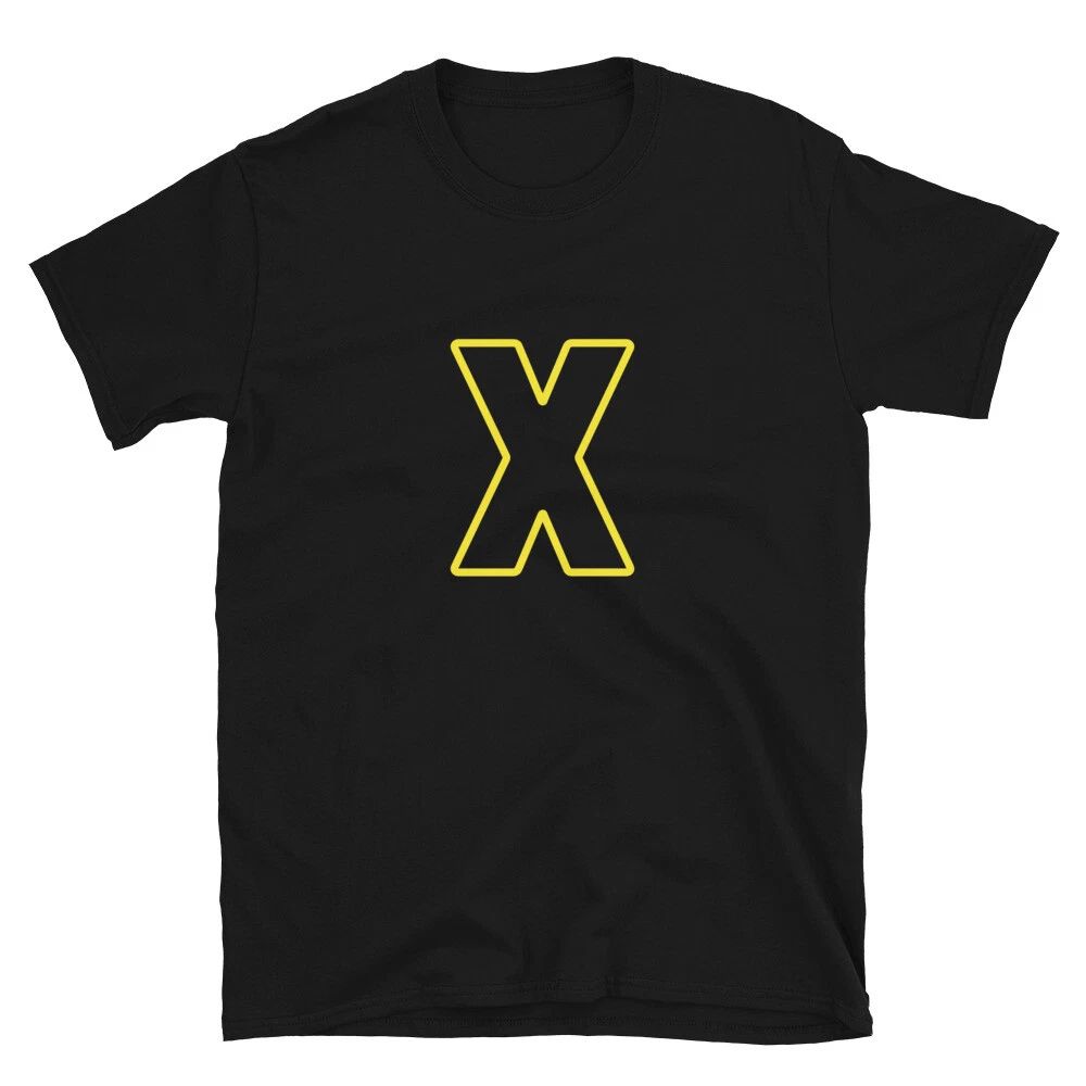 Letter  X Yellow Bold Font Simple Black T-Shirt